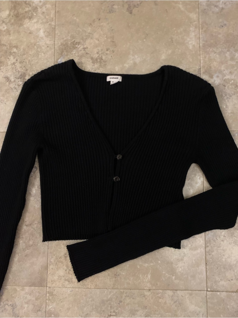 Garage Black Ribbed V-Neck Cropped Cardigan